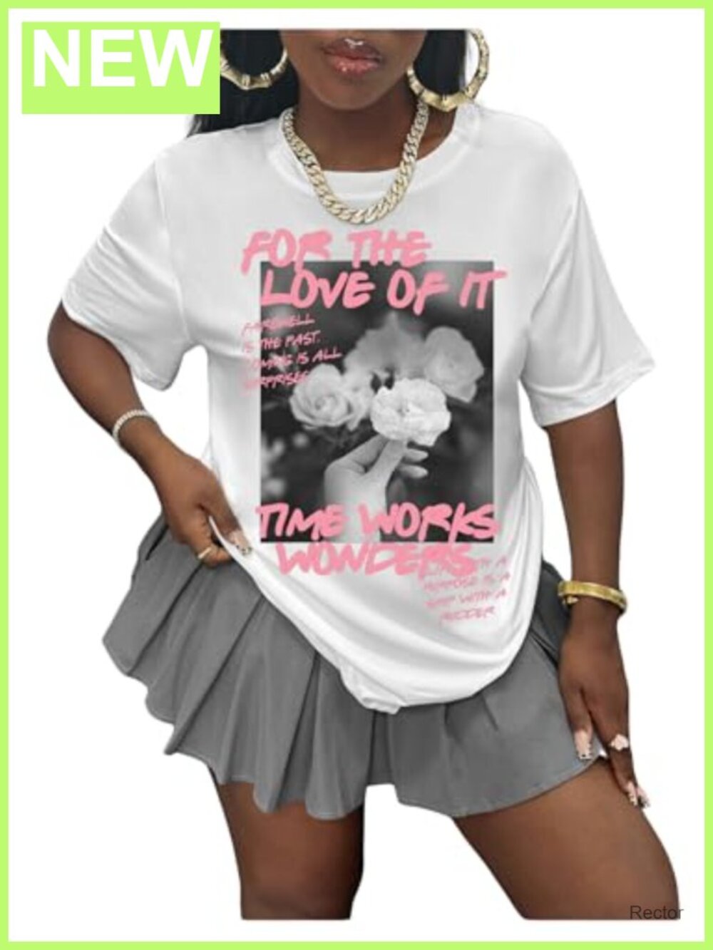 Women's Letter Floral Graphic Tee Drop Shoulder Crew Neck Short Sleeve